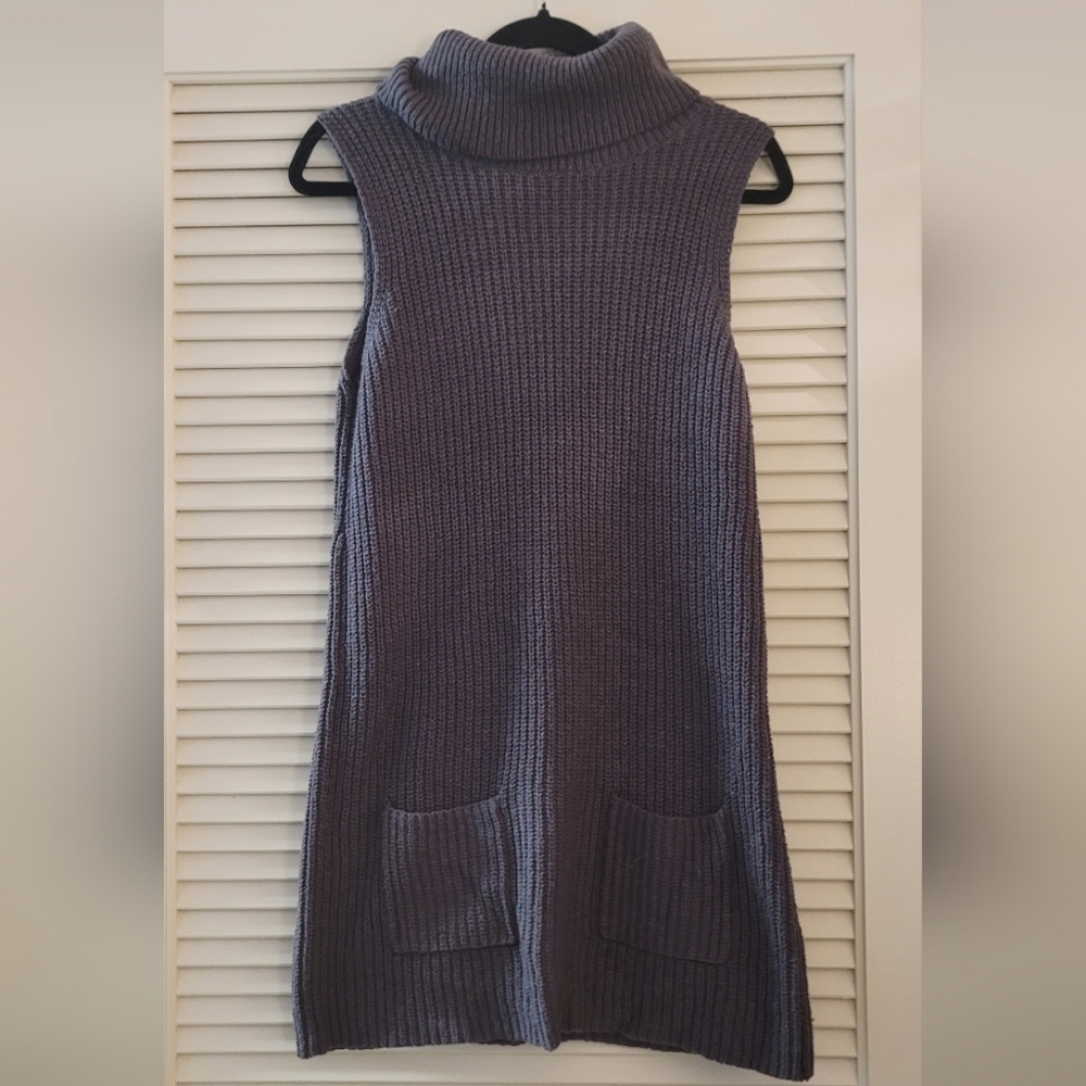 Leith - Grey Knitted Ribbed Sleeveless Turtleneck Sweater Dress With Pockets